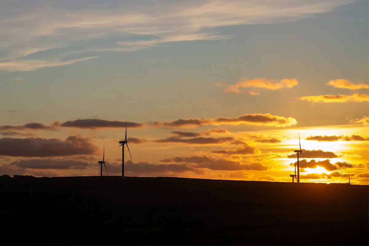 windfarm in cornwall at sunset