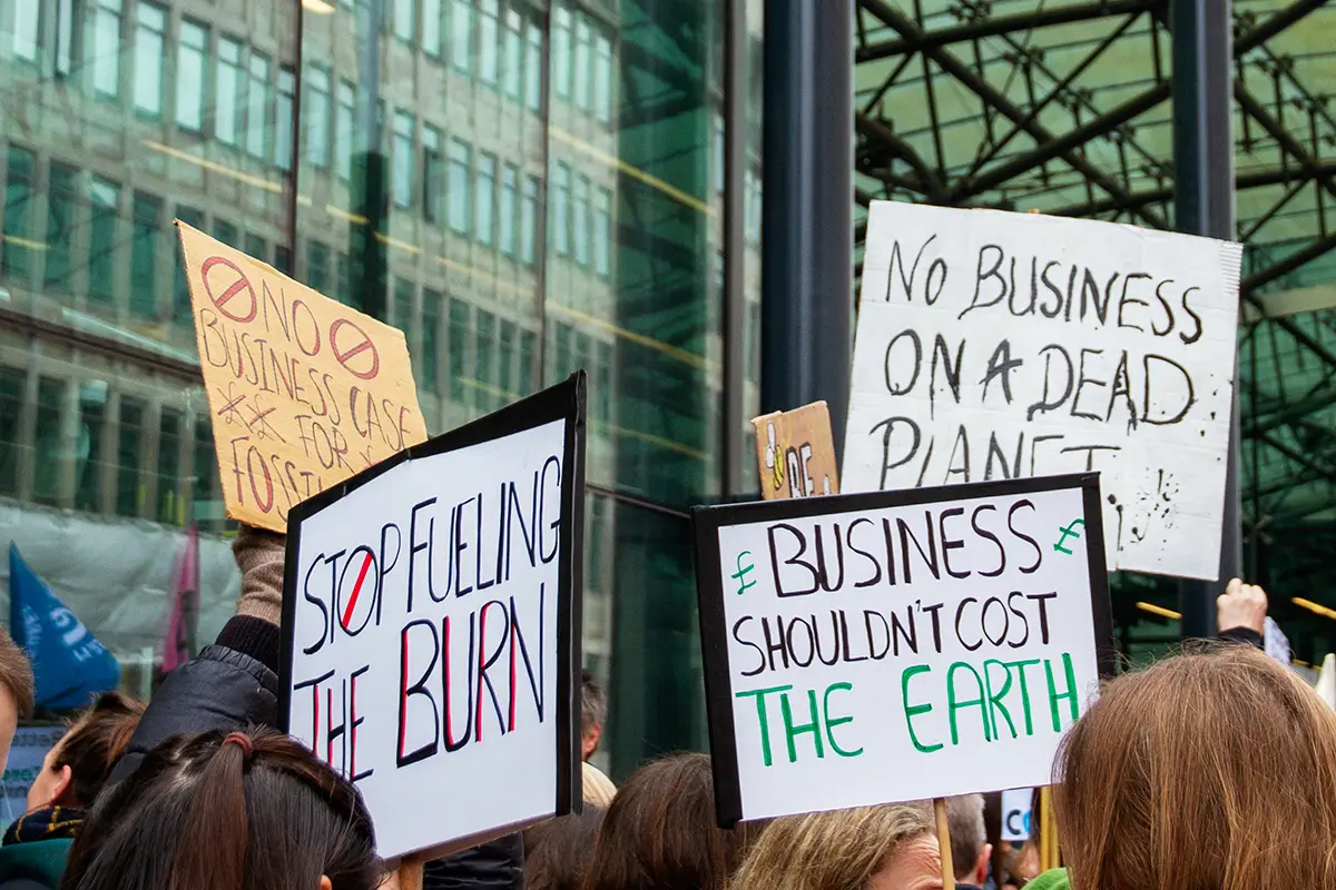 business leaders protesting at the extinction rebellioin big one outside the department for energy security and net zero in april 2023